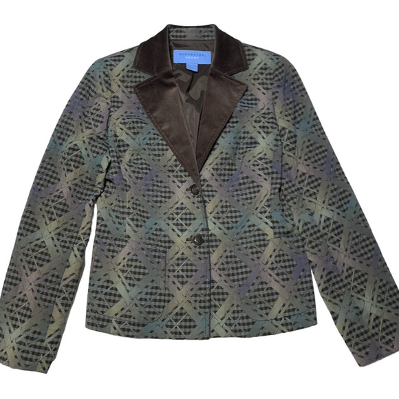 Doncaster Sport Blazer Jacket Retro City VTG Blue Green Brown Velour Collar Sz 8 - Picture 2 of 8